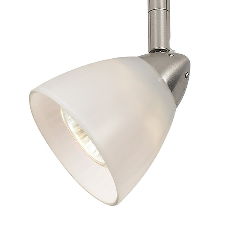 Luminaire sur rail Cal Lighting en acier brossé, 8,9 cm (3,5 po) de hauteur, culot GU10, 50 W, avec abat-jour rond en verre soufflé à la main.