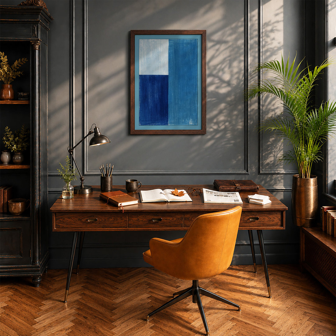 Vertical Blue Forms Minimalist Framed Art Print