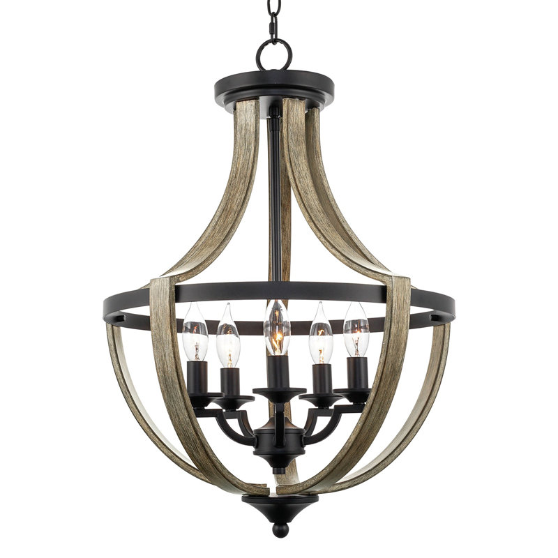 Modern Geometric 5-Light Pendant Light with Open Frame Design, Farmhouse Ceiling Fixture for Dining Room