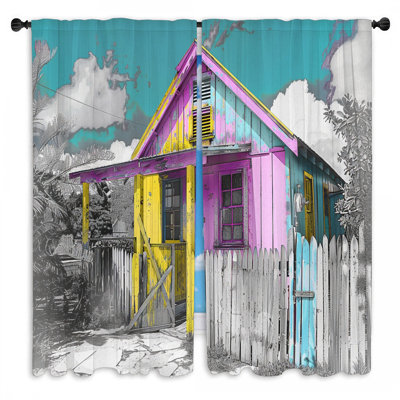 Colorful Cabin Window Curtains  Architecture Bohemian Boho Drapes - 2 Panels