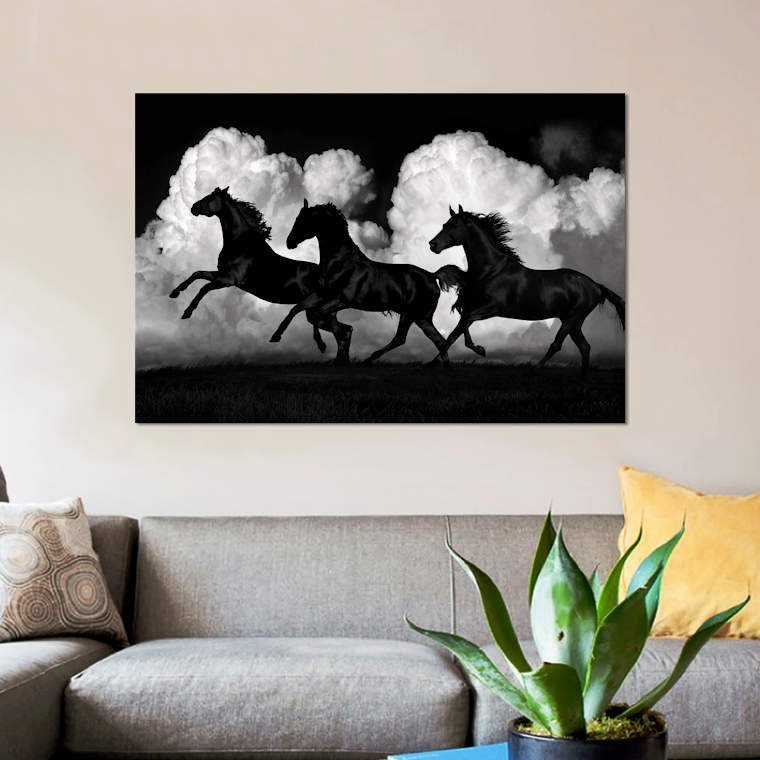«Wild Horses», impression sur toile, H 18 po x l 26 po x P 1,5 po, Toile tendue, Pas de tapis