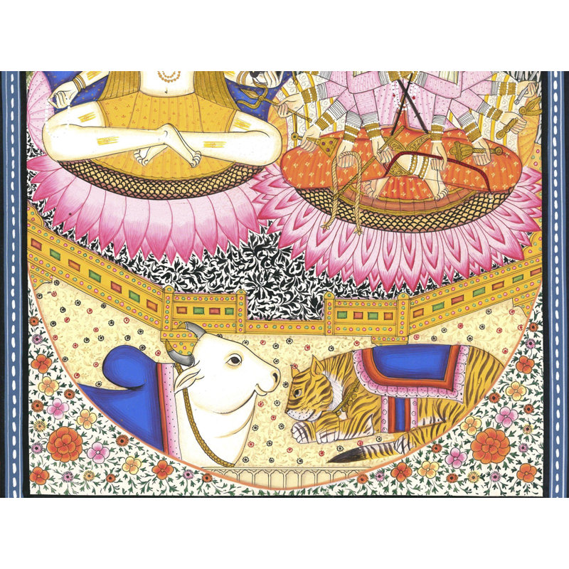 «Shiva Parvati» fabriqué à la main, peinture à l'aquarelle - art divin traditionnel par des divinités indiennes sur papier fait à la main H 16 po x l 12 po