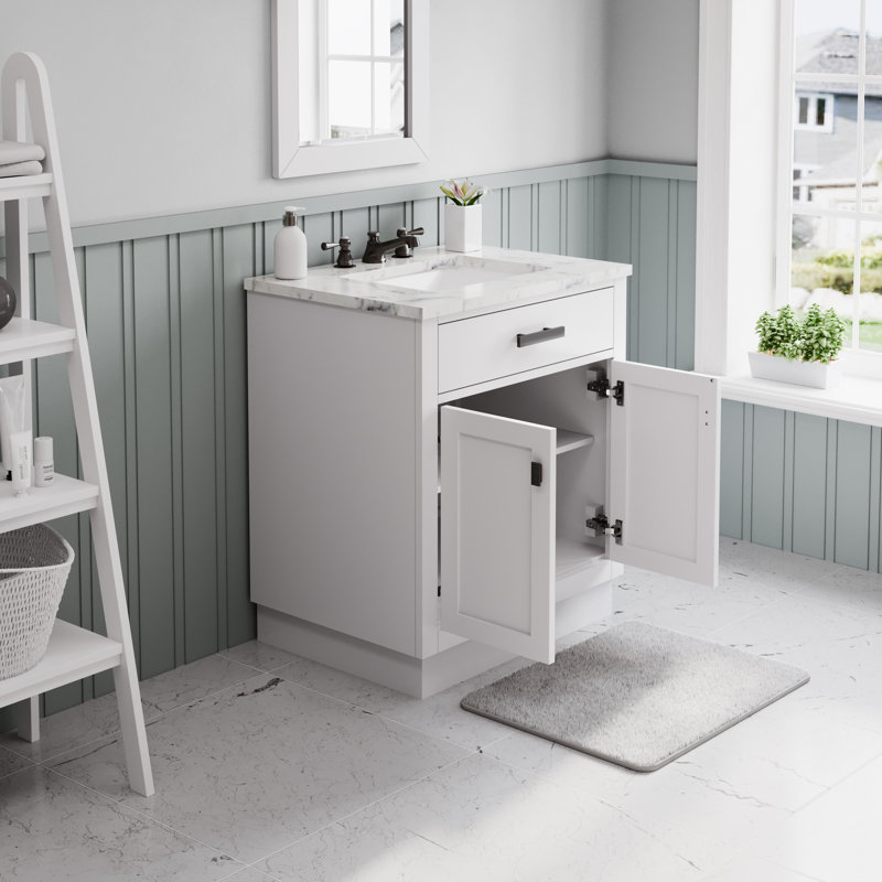 Meuble-lavabo de comptoir en marbre blanc de Carrare 30 po Hartford