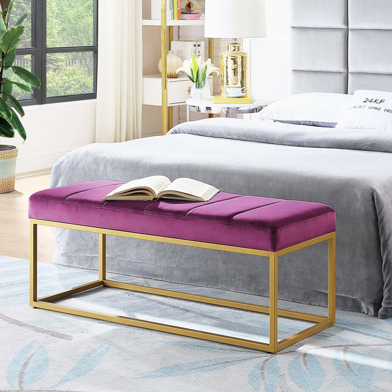 Banc en velours avec cadre en métal et pied de lit décoratif pour chambre à coucher et salon Channel