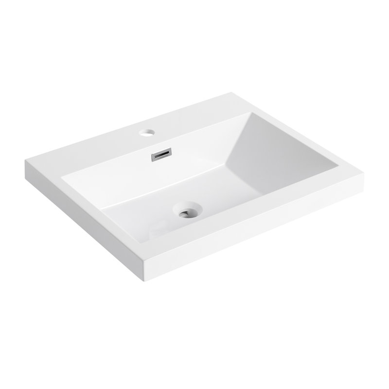 Lavabo en résine de 61 cm pour salle de bain, fini blanc lustré, garantissant une grande durabilité. Lavabo de salle de bain blanc, avec revêtement intérieur et caractéristiques de longue durée.