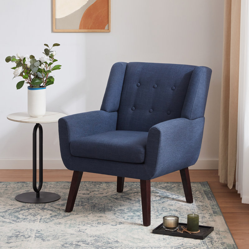 Halcott 29.2'' Wide Tufted Armchair, Dark Blue Linen Blend