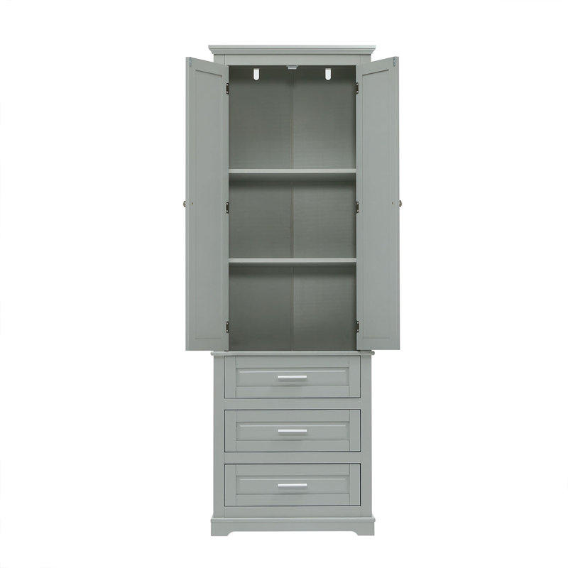 Tall Storage Cabinet with 3 Drawers - Adjustable Shelves, Water-Resistant MDF, Anti-Tipping Kit for Bathroom, Office & Kitchen Organization
