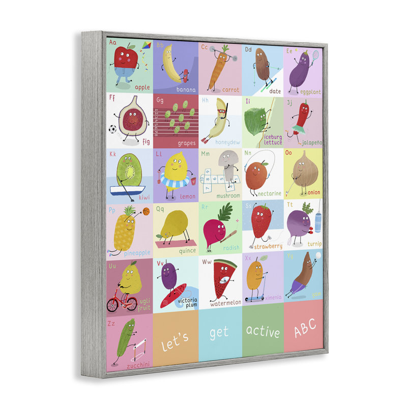 Giclée encadrée «Let's Get Active ABC», design par Carla Daly, Giclée de ferme grise encadrée, H 14 po x l 11 po