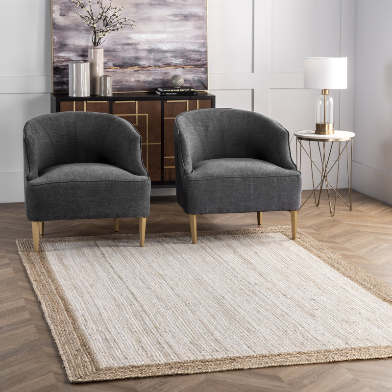 Palermo Casual Bordered Power Loom Jute Off White Rug, Runner 2'6" x 6'