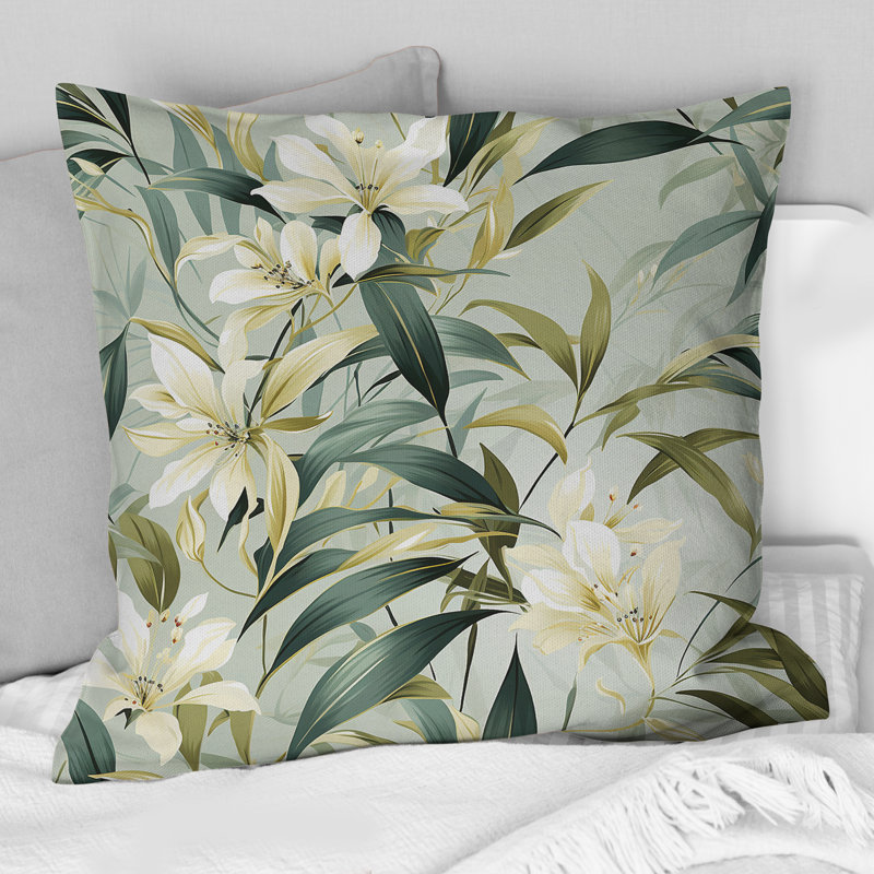 Bamboo Whispers - motif tropical II - coussin décoratif imprimé tropical, H 16 po x l 16 po