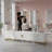 Modern Office Storage Cabinet with 4 Drawers, Wave Groove Doors, and Metal Frame – White & Gold