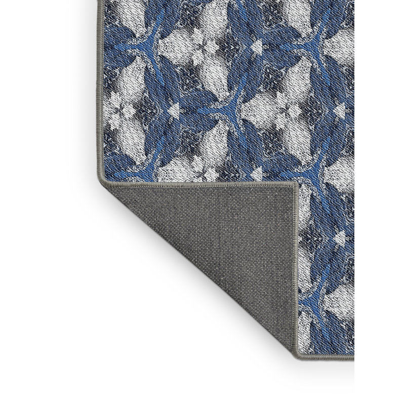 Tapis gris/bleu acier à motifs, Rectangle 5 pi x 7 pi