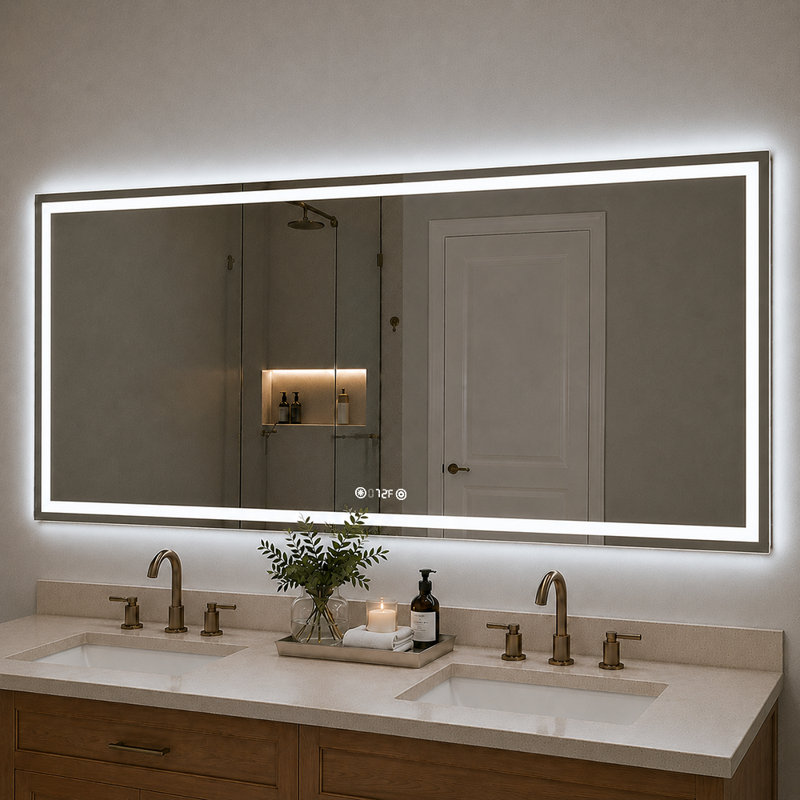 Currin 72 in. W x 36 in. H Rectangular Frameless LED Wall Bathroom Vanity Mirror, 36" x 72"