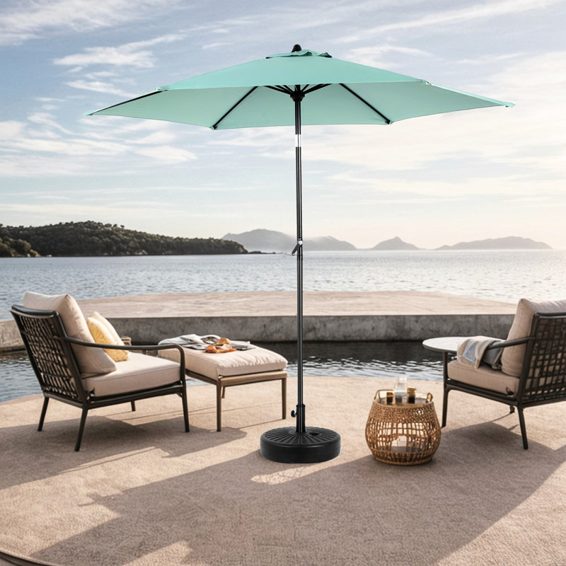 Parasol de table d'extérieur 9 pi Stable et. Fonction de bouton-poussoir. Pour terrasse, cour ou piscine. 100% - Stabilité accrue. Facile à ajuster. Idéal pour