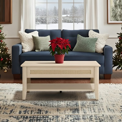 Breshawna Rattan Lift-Top Coffee Table with Hidden Storage & Open Shelf