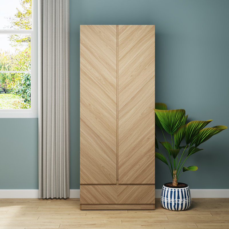 Kascha 2 Door Manufactured Wood Wardrobe, Oak