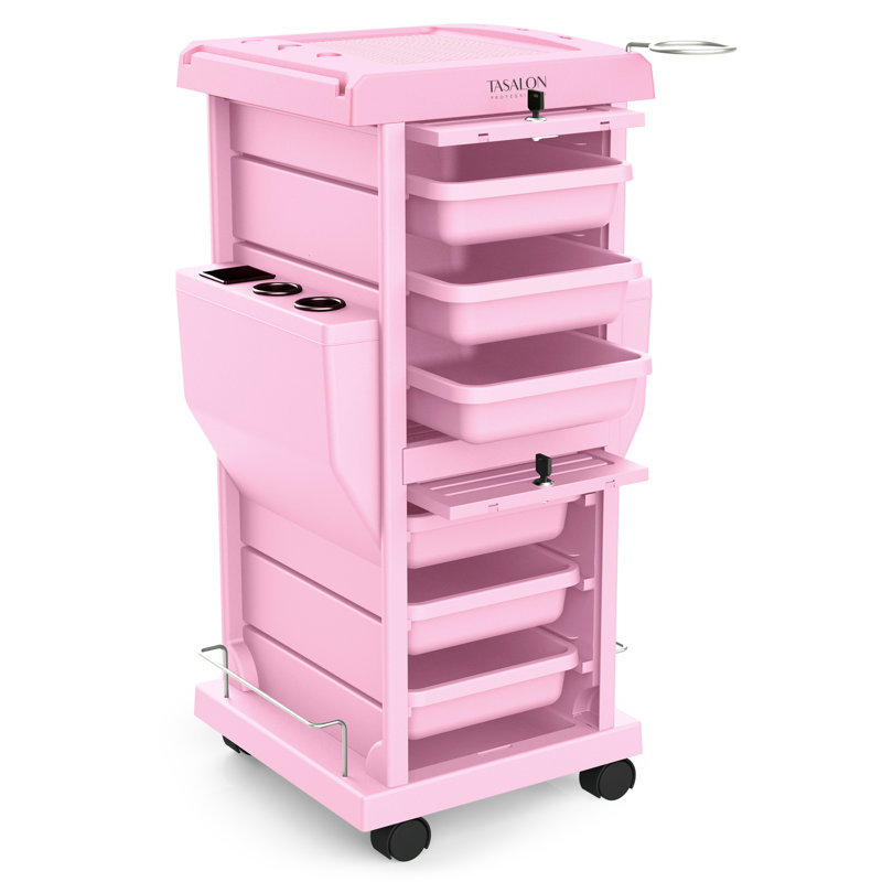 Pink Multifunctional Lockable Utility Cart with 6 Drawers