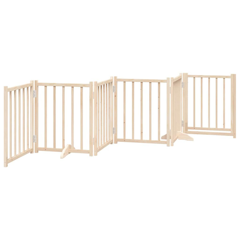  Dog Gate With Door Foldable 6 Panels 118.1 " Solid Wood Fir
