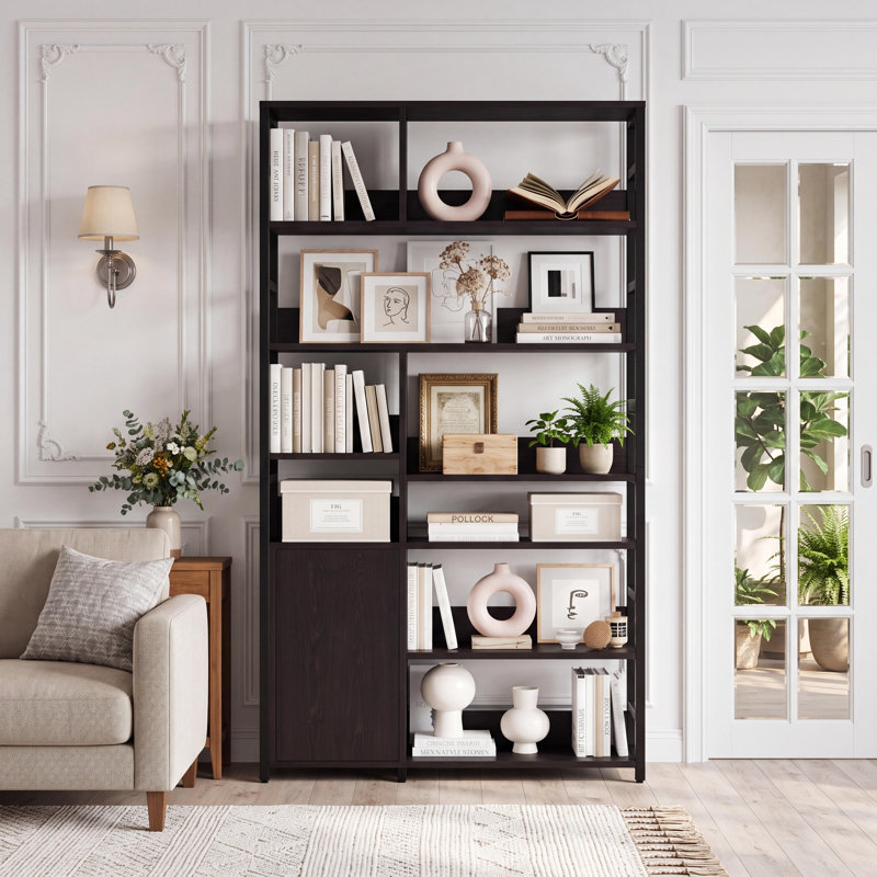 Bibliothèque industrielle à 5 niveaux avec tablettes réglables et porte d'armoire, Noir