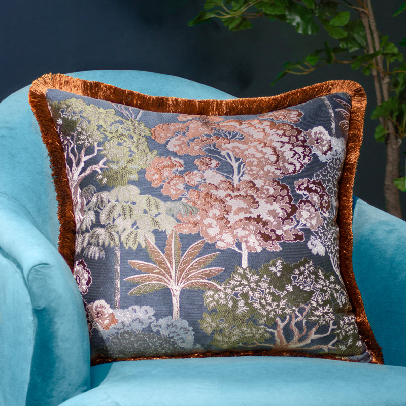 Floral Square Throw Cushion, Navy