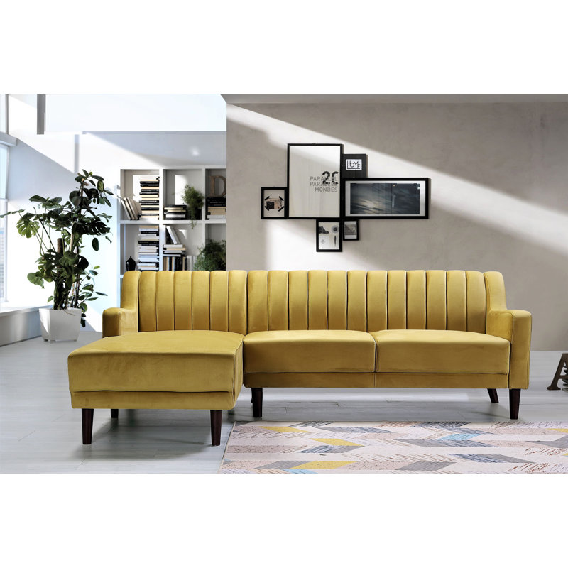 Chehalis Velvet L-Shaped Sectional, Yellow, Left Hand Facing