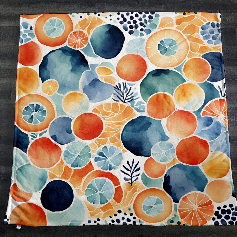 Throw Blanket, Polka Dot, 68" W x 80" L, Orange/Blue