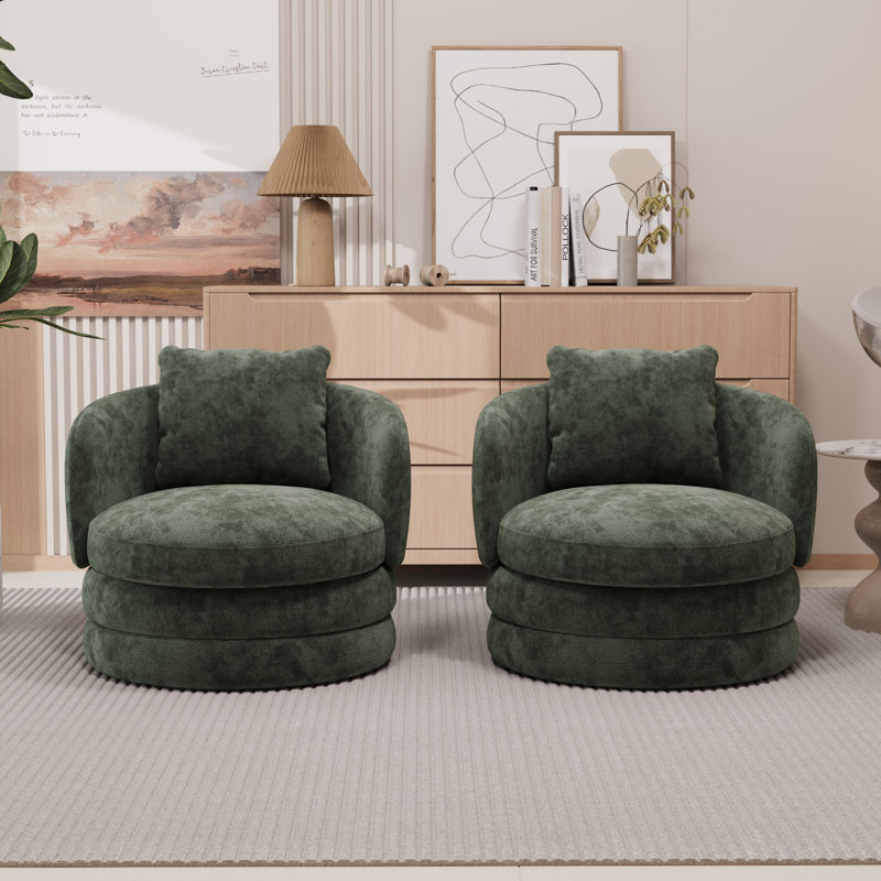 Fauteuil d'appoint large et rembourré et pivotant (ensemble de 2), Vert