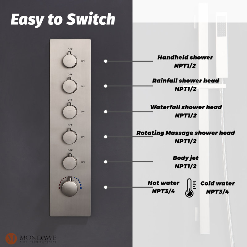 Brushed Nickel LED Ceiling Mounted Dual Shower System with Bluetooth Speaker