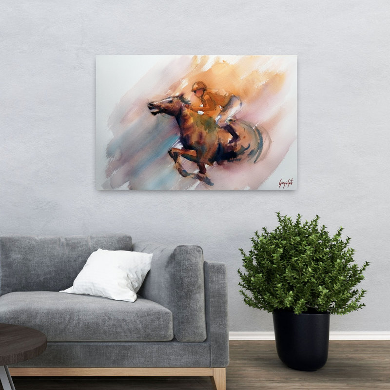 Cheval de course galopant, cheval contemporain, 32" H x 48" W