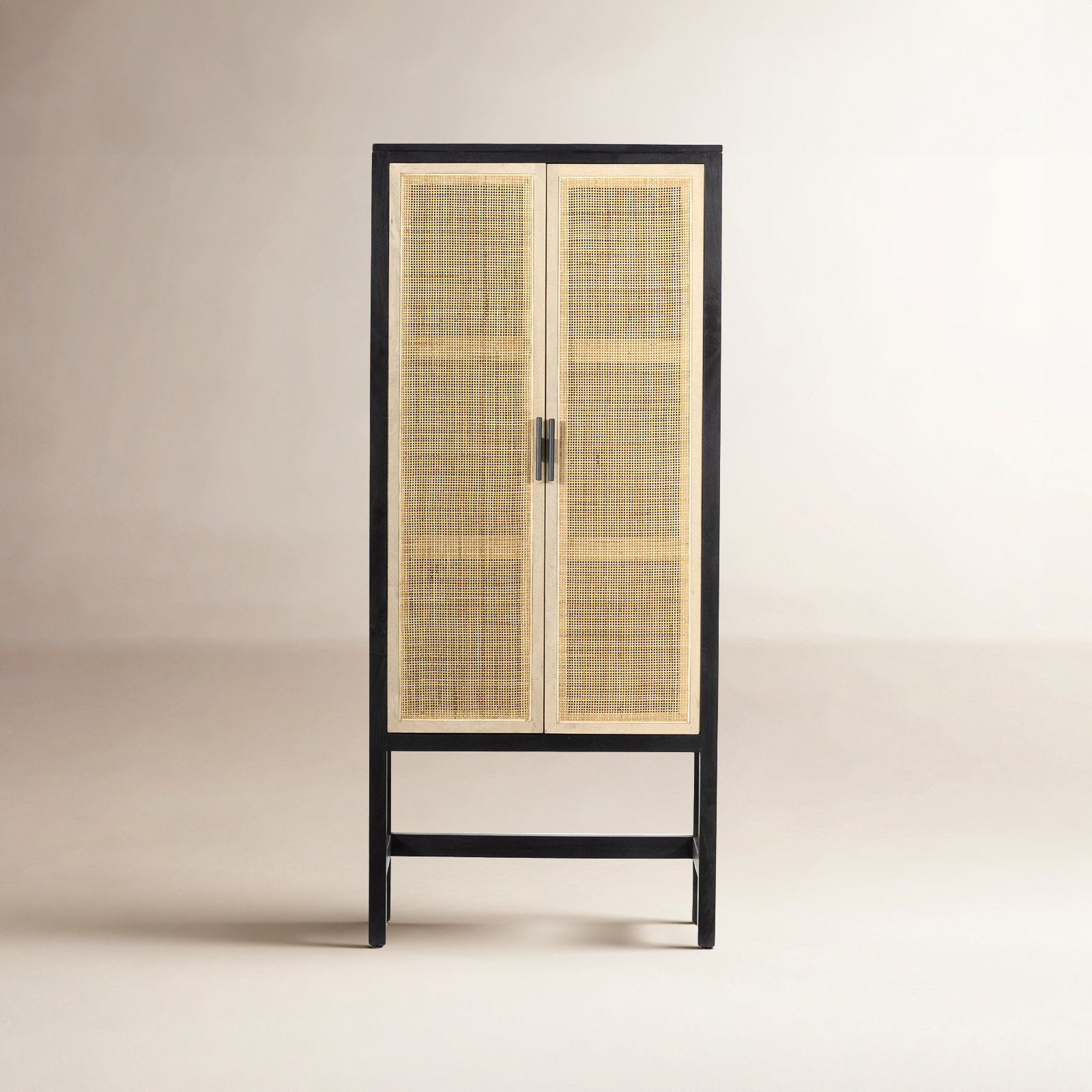 Boudreau Solid Wood Storage Cabinet, Washed Black/Natural Mango