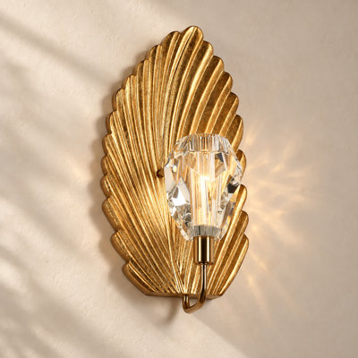 Guneet Modern Glam Gold Leaf Wallchiere Crystal Sconce