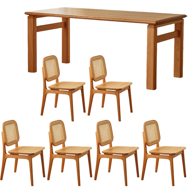Cherry Wood Rectangular Dining Table Set