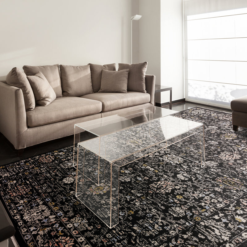 Persian Machine Woven Floral Black Area Rug, Rectangle 160 x 240cm