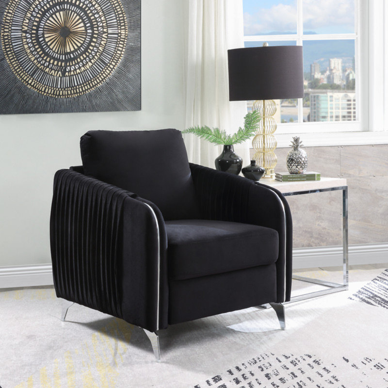 Fauteuil d'appoint moderne en velours l 32 po Tisa, Noir