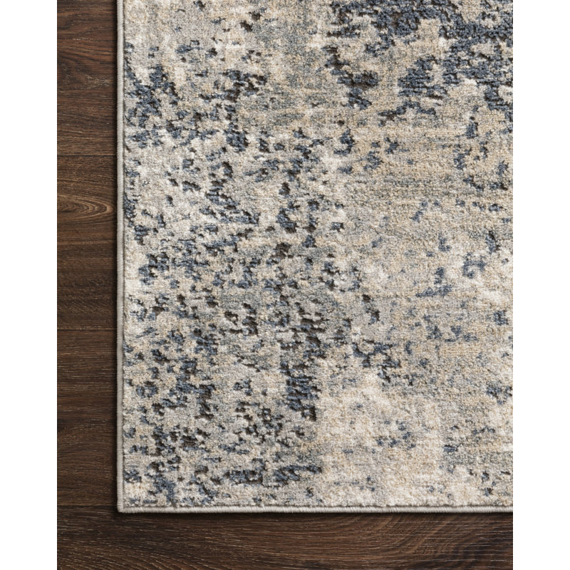 Eleanore Abstract Natural/Denim Area Rug, Rectangle 6'7" x 9'2"