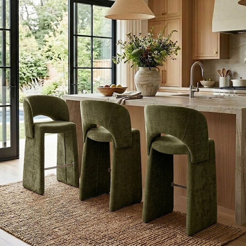 Tabouret de comptoir moderne 26,5 po entièrement revêtu de chenille, Vert
