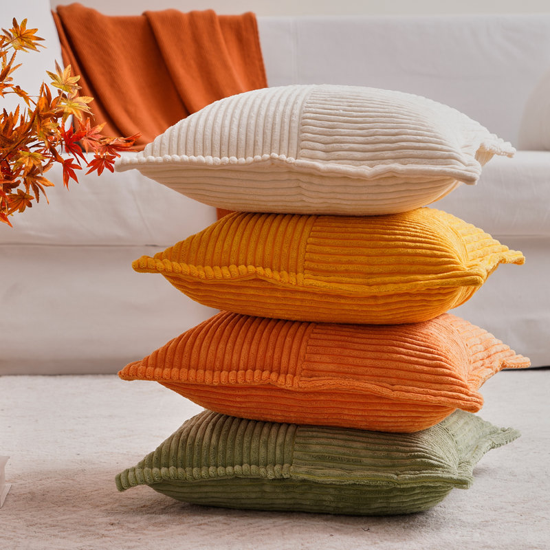 Housse de coussin carré en velours côtelé, H 18 po x l 18 po, Orange