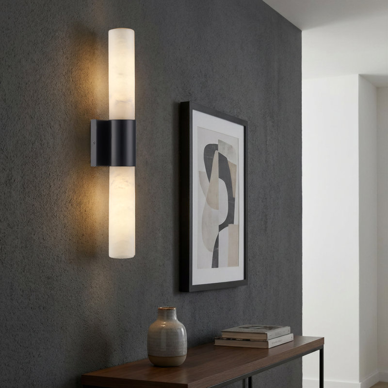 Tsun 2 - Light Spanish Alabaster Wall Sconce, Black