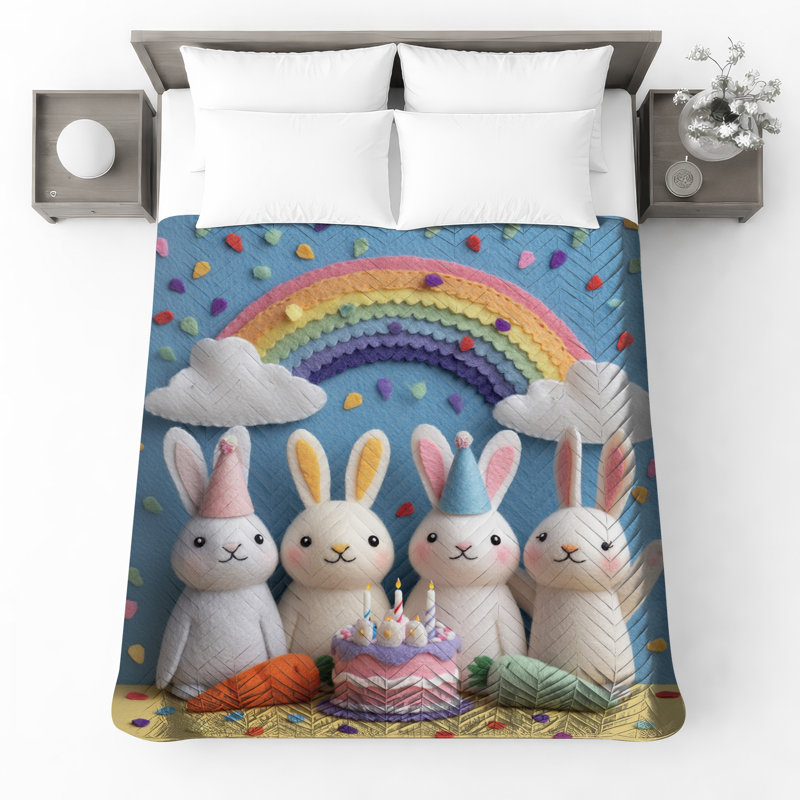 Couvre-lit Felt Bunny Birthday Party Bedding, Lit simple