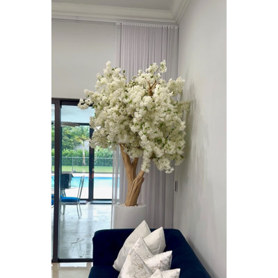 White Cherry Blossom Tree In Matte Planter