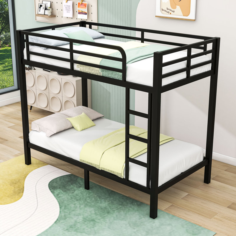Metal Bunk Bed With Guardrails And Ladder, Twin Over Twin, Black