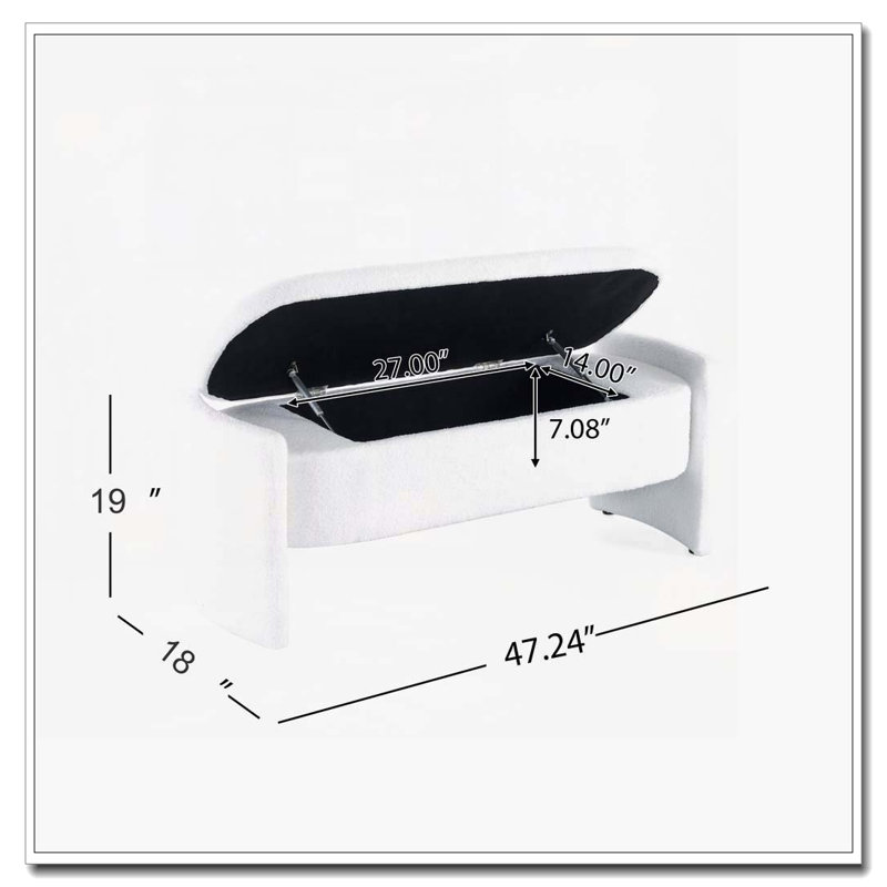 Banc de rangement rembourré Boucle, Blanc