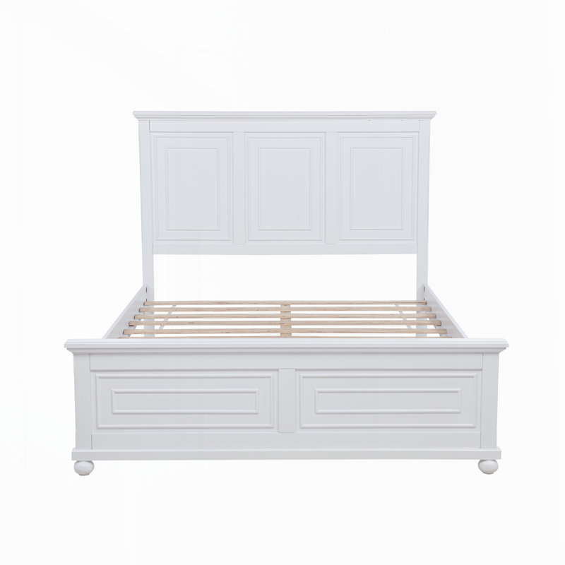 Lit en pin avec tête et pied de lit hauts, Blanc, Très grand lit