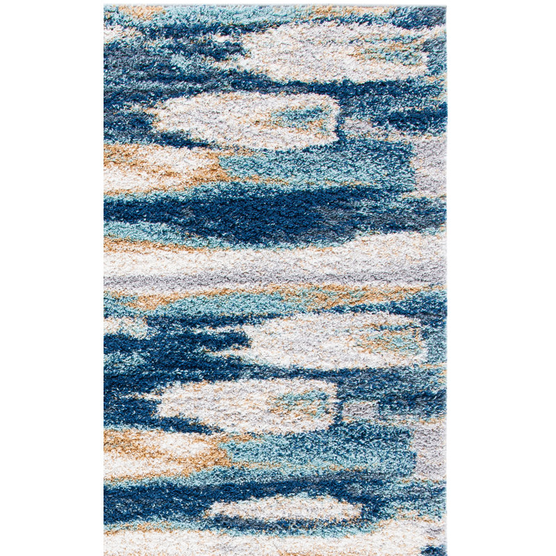 Tapis bleu marine / ivoire à motif abstrait Araya, Tapis de couloir 2 pi 3 po x 8 pi