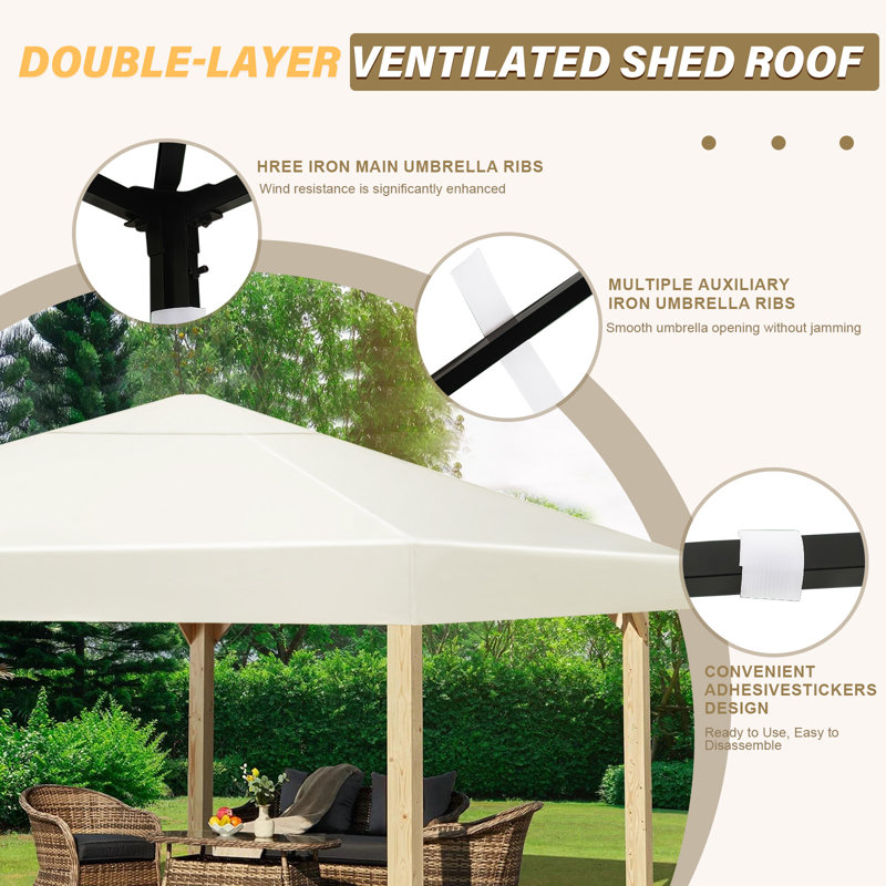Abri de remplacement pour pavillon de jardin, 120 po x 120 po, Beige, Simple