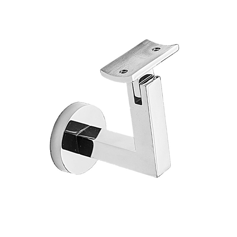 Surface Mount Handrail Bracket with Round Rose and Curved Plate, Polish Stainless Steel