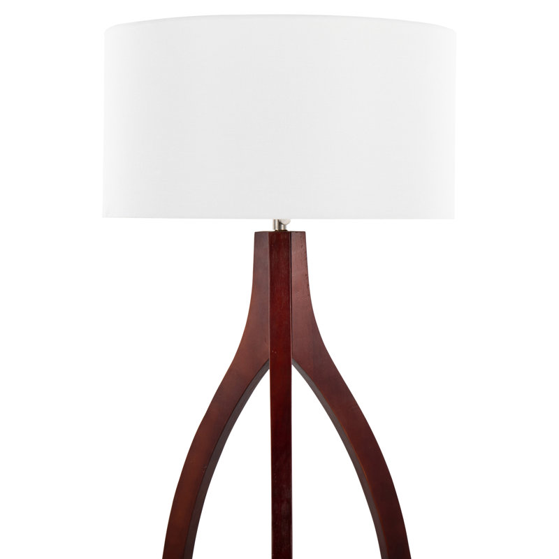 Lampe trépied 60 po Kembrelyn, Bois de noyer, Lin blanc