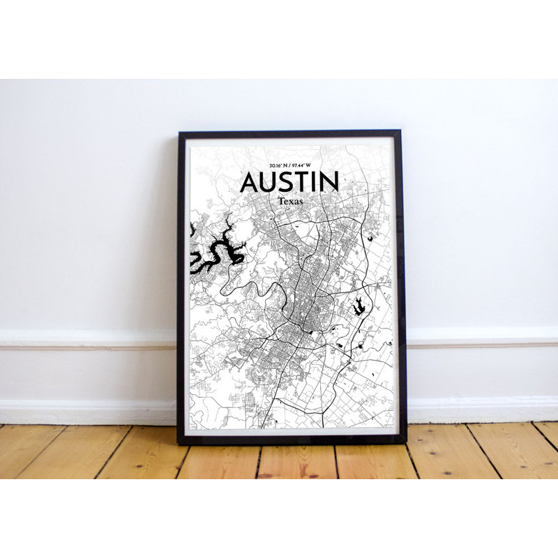 Austin City Map - No Frame Print, 61cm H x 45.7cm W x 0.13cm D, Grey/Black
