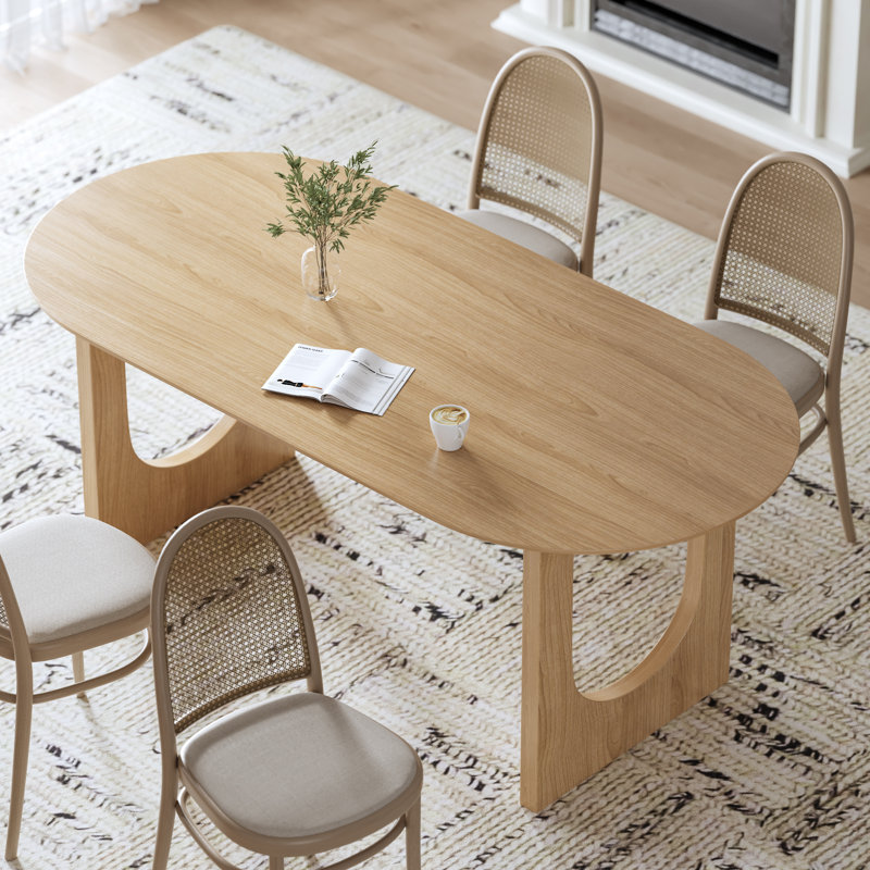 67" Soild Wood Dining Table with Oval Tabletop, Light Brown