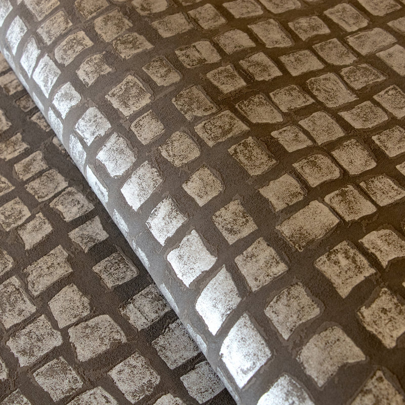 Manhattan Metallic Loft Tiles 10.05m x 53cm Wallpaper Roll, Dark Brown